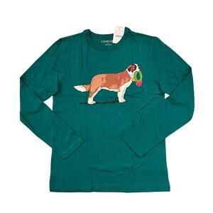NWT J. Crew Boys' Pine Green W/Christmas Dog Graphic Long-Sleeve Tee